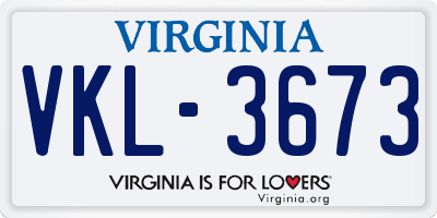 VA license plate VKL3673