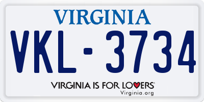 VA license plate VKL3734