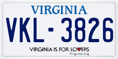 VA license plate VKL3826