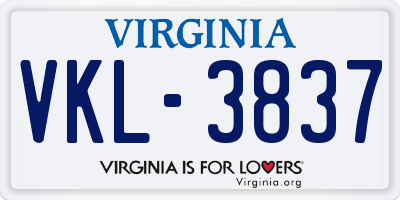 VA license plate VKL3837