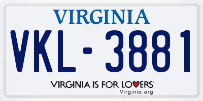 VA license plate VKL3881