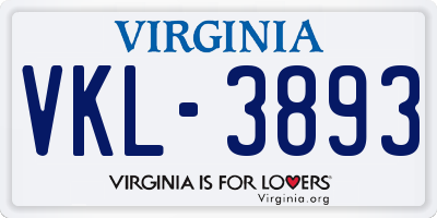 VA license plate VKL3893