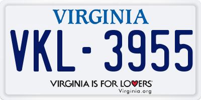 VA license plate VKL3955