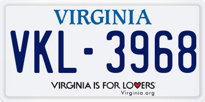 VA license plate VKL3968