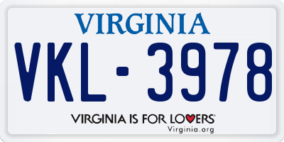 VA license plate VKL3978
