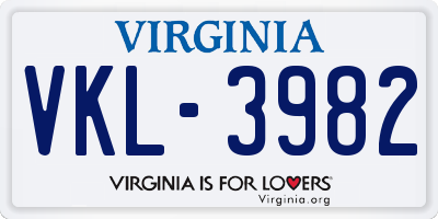 VA license plate VKL3982