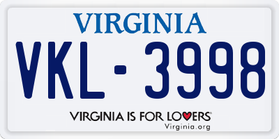 VA license plate VKL3998