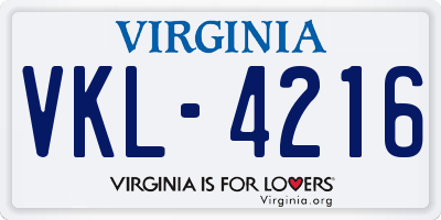VA license plate VKL4216
