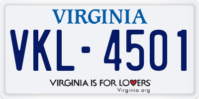 VA license plate VKL4501