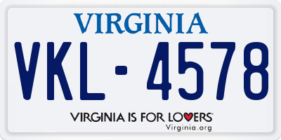 VA license plate VKL4578