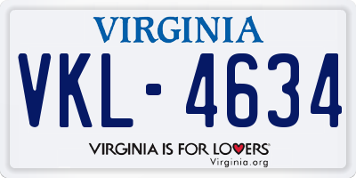 VA license plate VKL4634