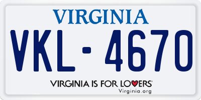 VA license plate VKL4670