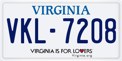 VA license plate VKL7208