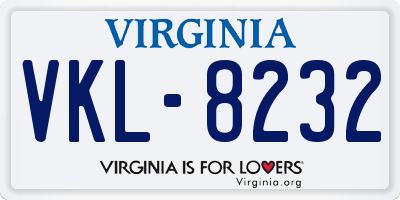 VA license plate VKL8232