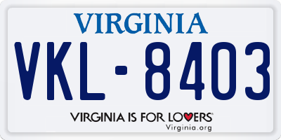 VA license plate VKL8403