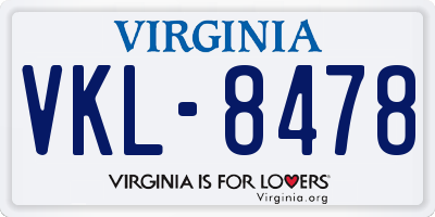 VA license plate VKL8478