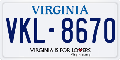 VA license plate VKL8670