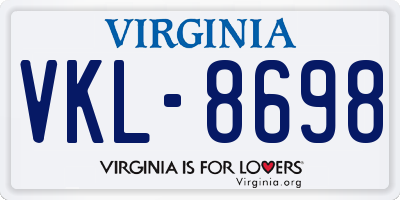 VA license plate VKL8698