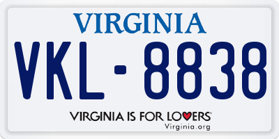 VA license plate VKL8838