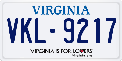 VA license plate VKL9217