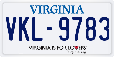 VA license plate VKL9783