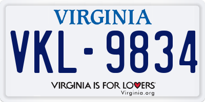 VA license plate VKL9834