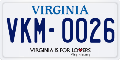 VA license plate VKM0026