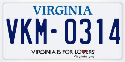 VA license plate VKM0314
