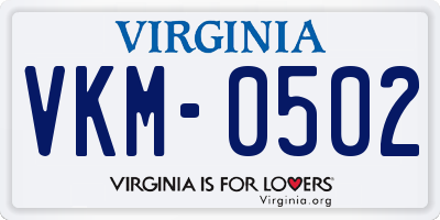 VA license plate VKM0502