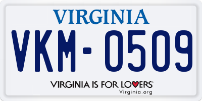 VA license plate VKM0509
