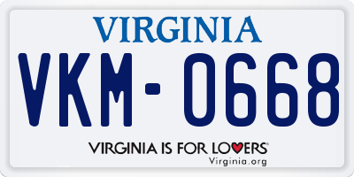 VA license plate VKM0668