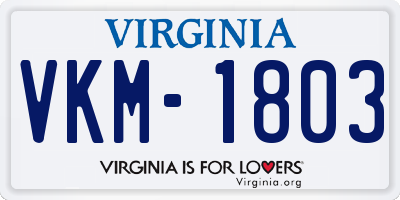 VA license plate VKM1803