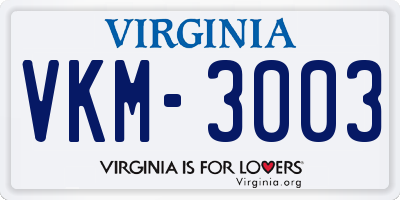VA license plate VKM3003