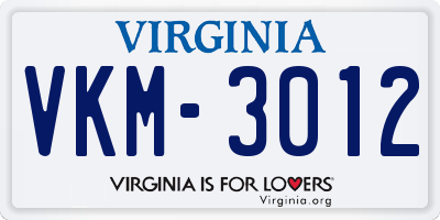 VA license plate VKM3012