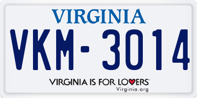 VA license plate VKM3014