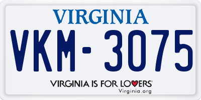 VA license plate VKM3075