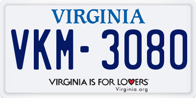 VA license plate VKM3080