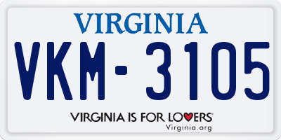 VA license plate VKM3105