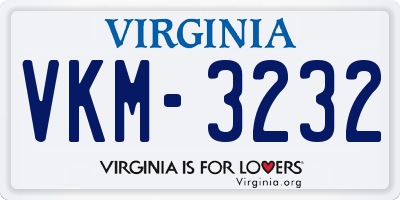 VA license plate VKM3232