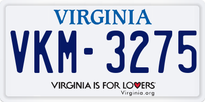 VA license plate VKM3275