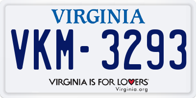 VA license plate VKM3293