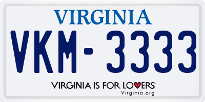 VA license plate VKM3333