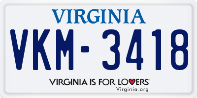 VA license plate VKM3418