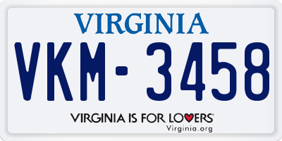 VA license plate VKM3458