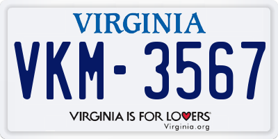 VA license plate VKM3567