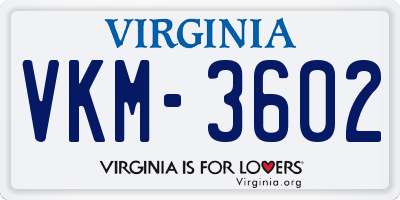 VA license plate VKM3602