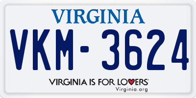 VA license plate VKM3624