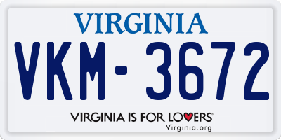 VA license plate VKM3672