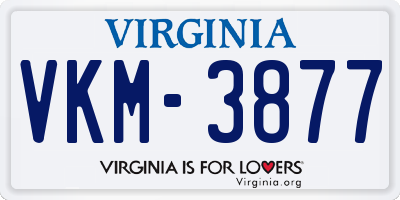 VA license plate VKM3877