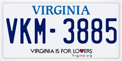 VA license plate VKM3885